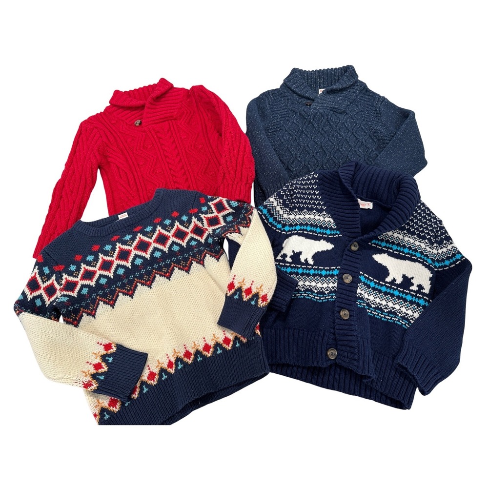 Cat and Jack Kids 3T Boys 4 Piece Sweater Bundle Red Blue Fair Isle‎ Polar Bear